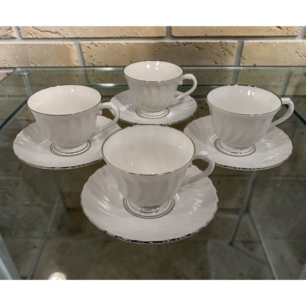 4 Syracuse WEDDING RING Cup and Saucer Sets Silhouette Fine China